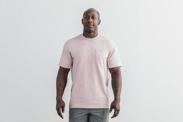 Nobull Heavyweight Pocket Men's T Shirts Rose | Australia (LP1254)